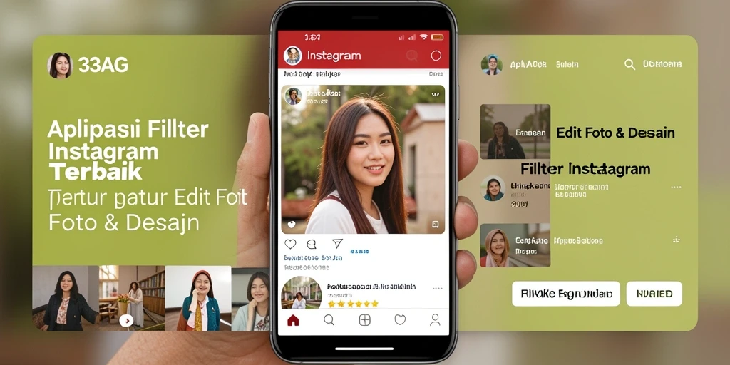 Antarmuka aplikasi 33AG dengan berbagai pilihan filter Instagram.