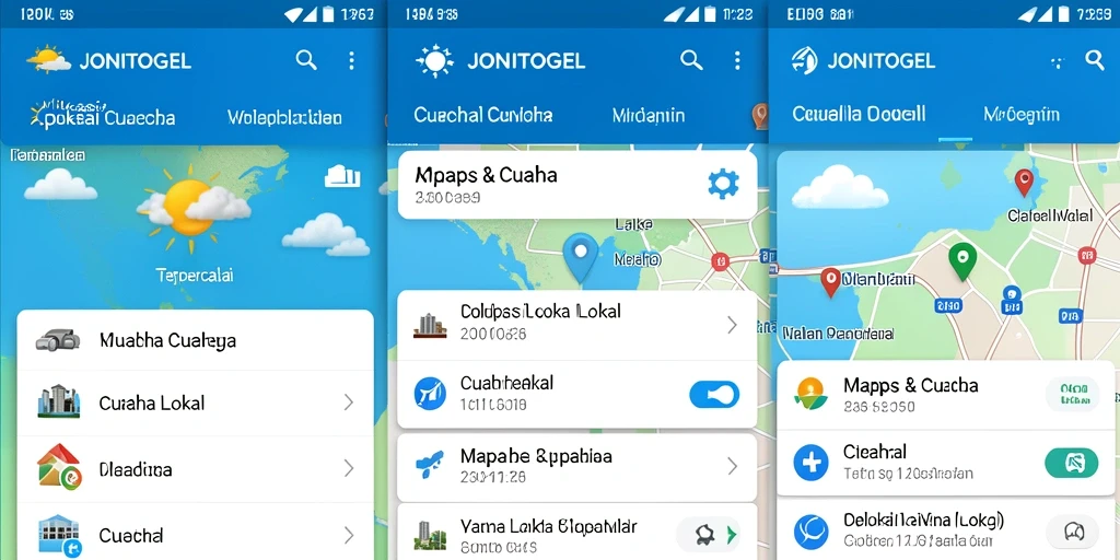 Antarmuka aplikasi JONITOGEL yang menampilkan informasi cuaca lokal.