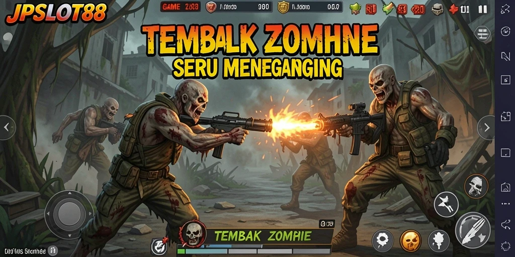 Screenshot tampilan antarmuka permainan JPSLOT88 yang penuh aksi zombie.