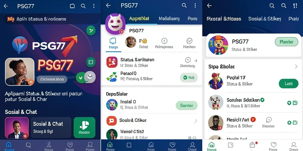 Antarmuka aplikasi PSG77 dengan pilihan stiker menarik.